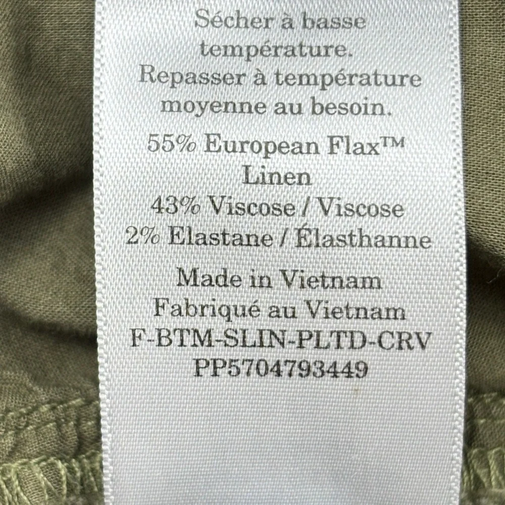 Everlane Pants Womens 6 Green Linen Pleated Curve Barrel Trousers European Flax